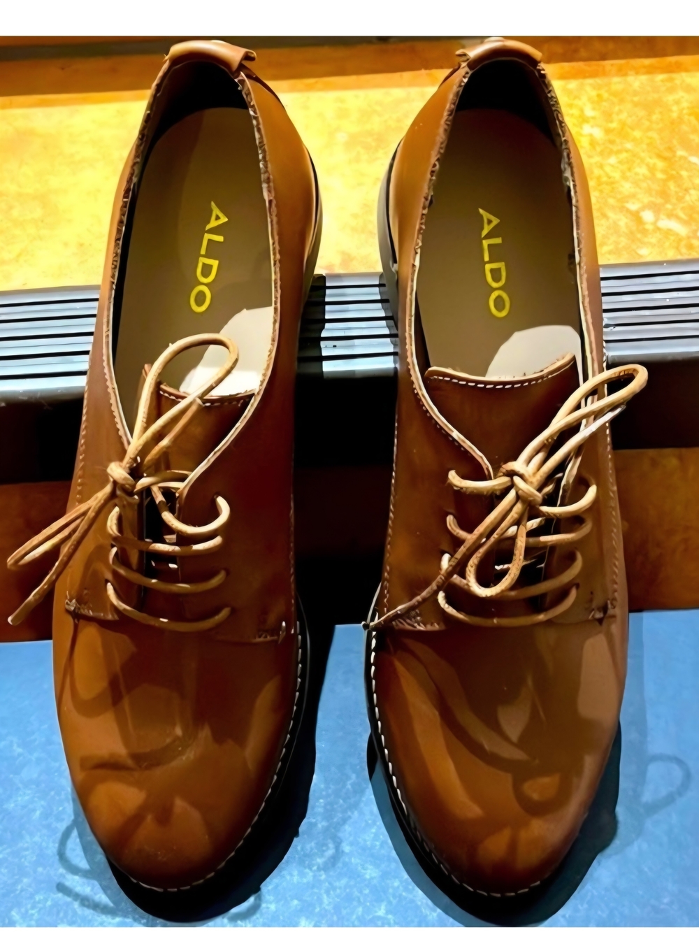 ALDO Cognac Brown Leather Oxford Flat Shoes Laced Size 6.5